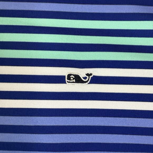Vineyard Vines Mens L Performance Polo Shirt Striped Golf Whale Logo Blue Green - Picture 3 of 8